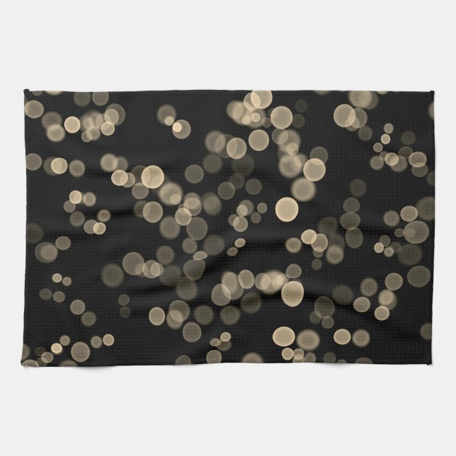 Yellow Black Abstract Bubble Bokeh Pattern Tea Towel (Horizontal)