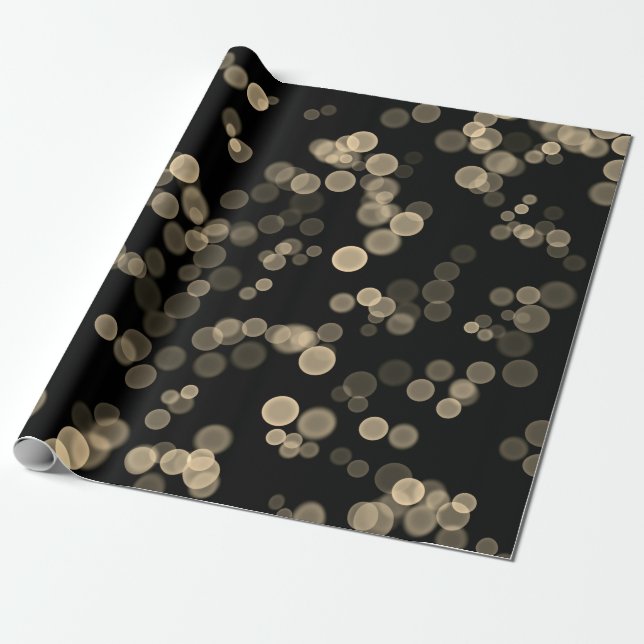 Yellow Black Abstract Bubble Bokeh Pattern Wrapping Paper (Unrolled)