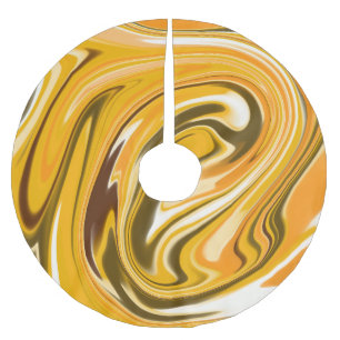 Yellow Black acrylic pour marble add name monogram Brushed Polyester Tree Skirt
