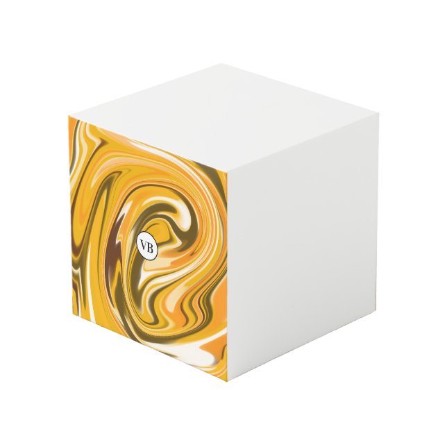 Yellow Black acrylic pour marble add name monogram Cube (Front Angled)