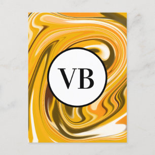 Yellow Black acrylic pour marble add name monogram Postcard