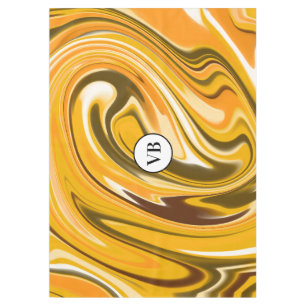 Yellow Black acrylic pour marble add name monogram Tablecloth