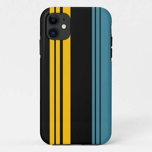 Yellow, Black and Blue Stripes Pattern Case-Mate iPhone Case (Back)