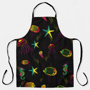 Yellow, black and brown fish seamless pattern. abs apron