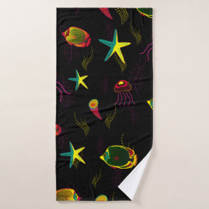 Yellow, black and brown fish seamless pattern. abs bath towel