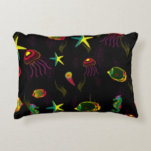 Yellow, black and brown fish seamless pattern. abs decorative cushion