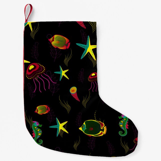 Yellow, black and brown fish seamless pattern. abs small christmas stocking (Front)