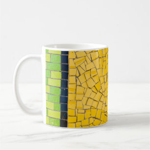 Yellow, black, and green brick wall planning coffee mug