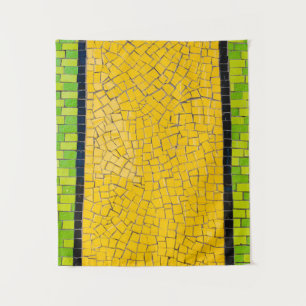 Yellow, black, and green brick wall planning tapestry