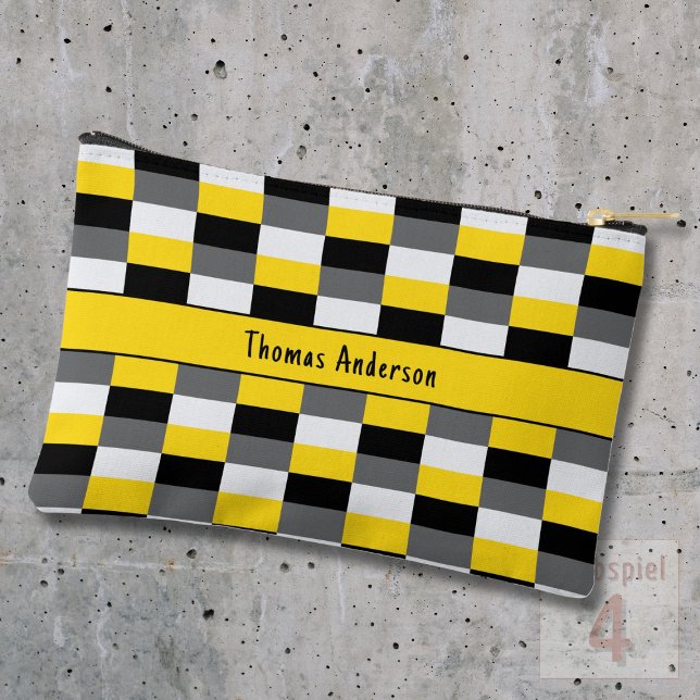 Yellow, Black and Grey Colour Combination Accessory Pouch (Creator Uploaded)