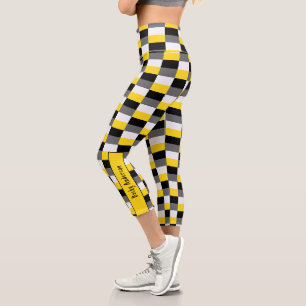 Yellow, Black and Grey Colour Combination Capri Leggings