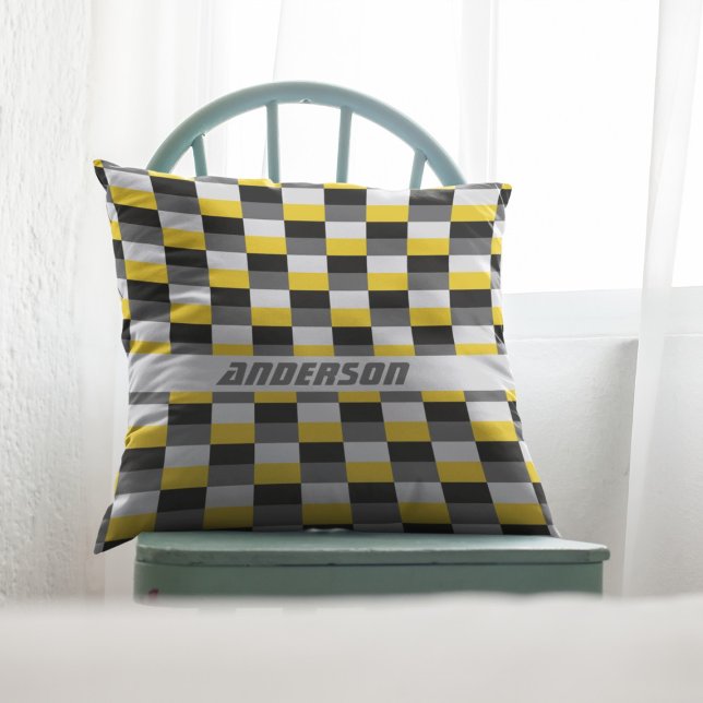Yellow, Black and Grey Colour Combination Cushion (Creator Uploaded)