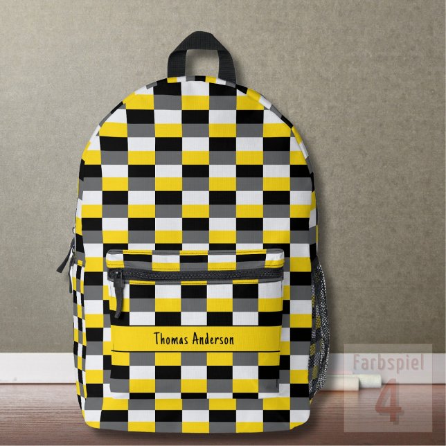 Yellow, Black and Grey Colour Combination Printed Backpack (Creator Uploaded)