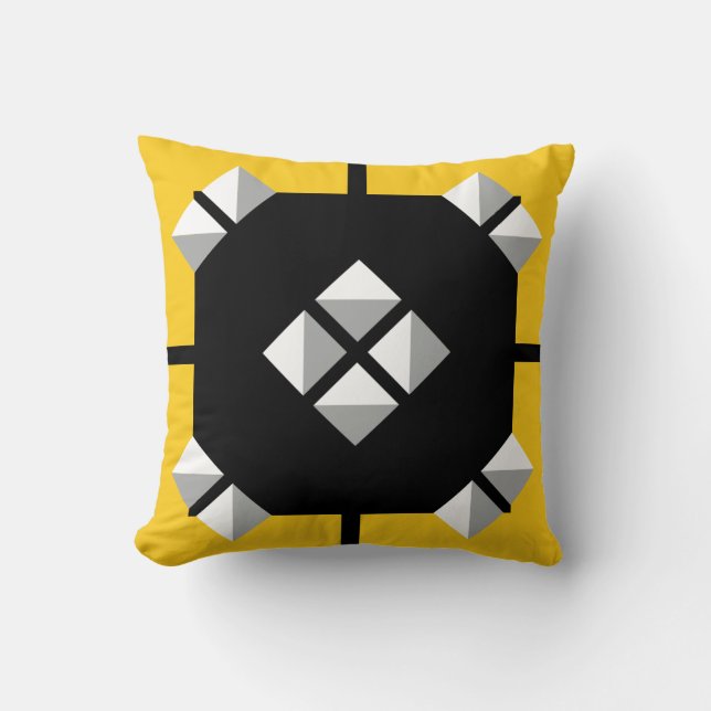 Yellow Black and Grey Geometric Pattern Cushion (Front)