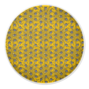 Yellow, Black, and Grey Polka Dots Pattern Ceramic Knob