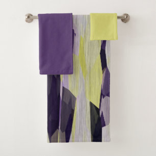 Yellow Black and Purple Abstract Bath Towel Set