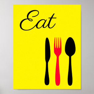 Yellow, Black and Red Eat Sign for Kitchen