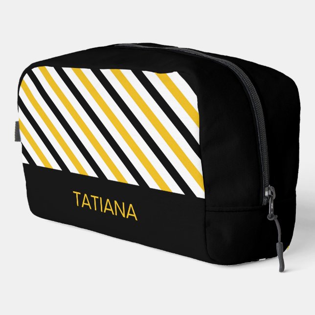 Yellow, Black and White Diagonal Stripes Pattern Dopp Kit (Right Corner)