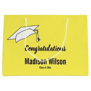 Yellow, Black, and White Graduation Large Gift Bag