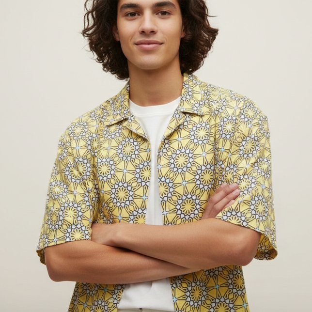 Yellow Black and White Moroccan Mosaic Pattern Fabric (Creator Uploaded)