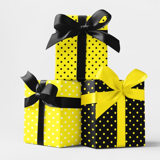 Yellow Black and White Polka Dot Bee Mix Wrapping Paper Sheet (Yellow Black and White Polka Dot Bee Mix Wrapping Paper Sheets)