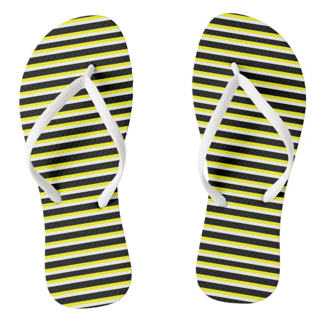 Yellow, Black and White Stripes Thongs (Footbed)