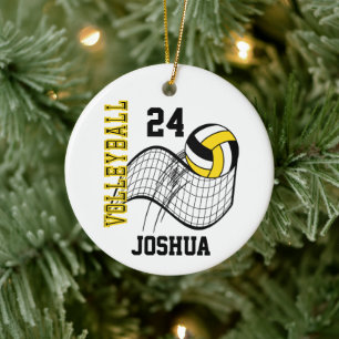 Yellow, Black and White Volleyball Ceramic Ornament