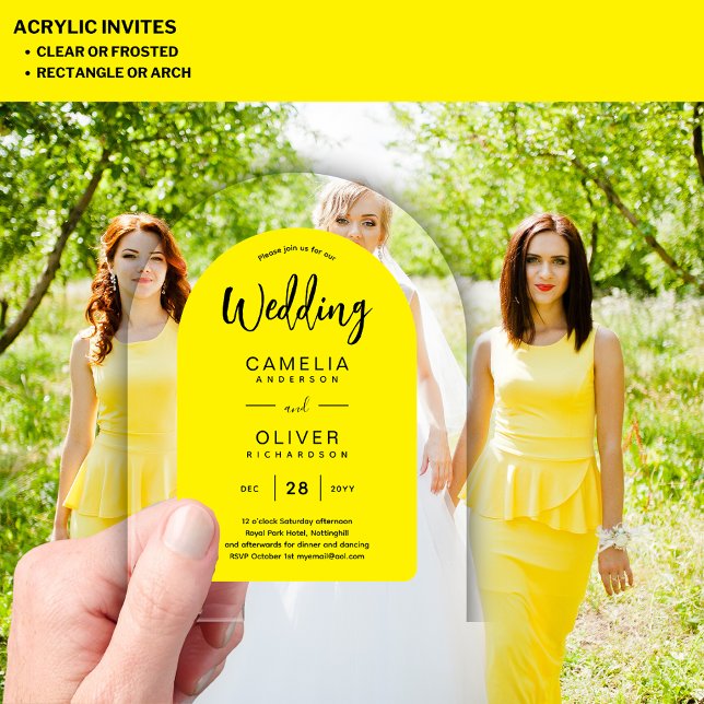 Yellow Black Arch Acrylic Wedding Invites Modern Acrylic Invitations (Creator Uploaded)