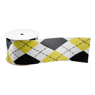 Yellow & Black Argyle Ribbon Satin Ribbon