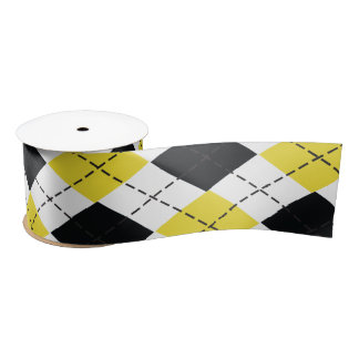 Yellow & Black Argyle Ribbon Satin Ribbon