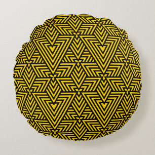 Yellow & Black Art Deco Triangle Seamless Pattern Round Cushion