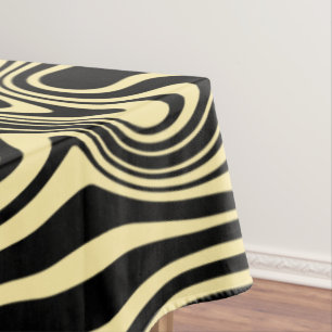 Yellow Black Art Waves Tablecloth - Choose Colour