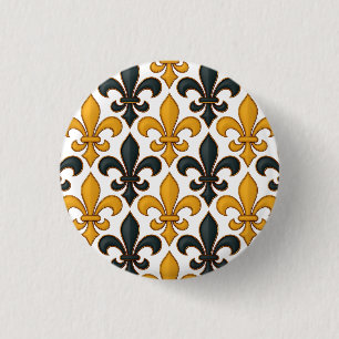Yellow Black Baroque Fleur-de-lis Pattern Design 3 Cm Round Badge