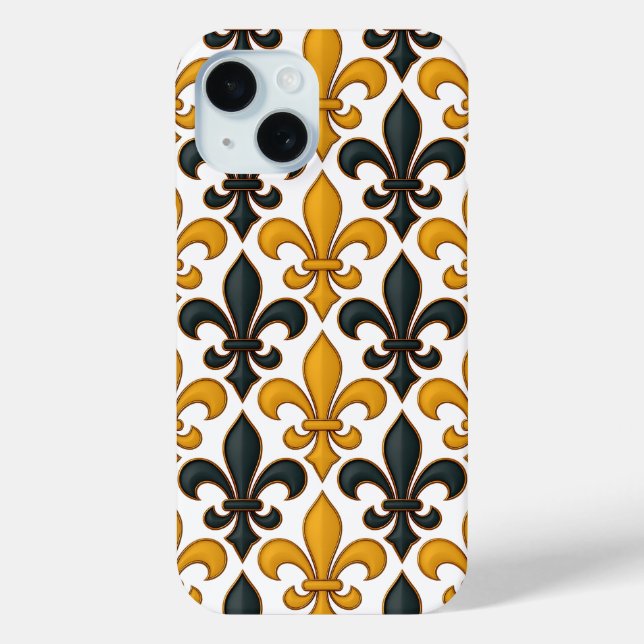 Yellow Black Baroque Fleur-de-lis Pattern Design  Case-Mate iPhone Case (Back)