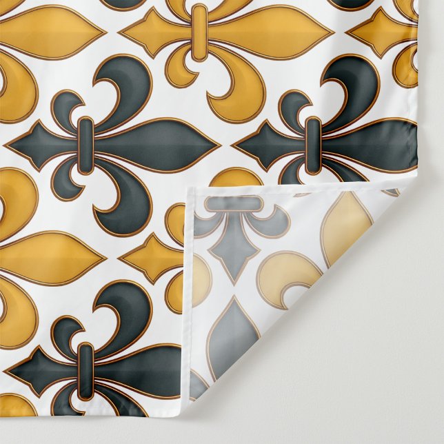 Yellow Black Baroque Fleur-de-lis Pattern Design  Fabric (Creator Uploaded)