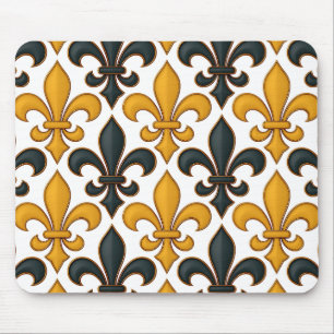 Yellow Black Baroque Fleur-de-lis Pattern Design  Mouse Pad