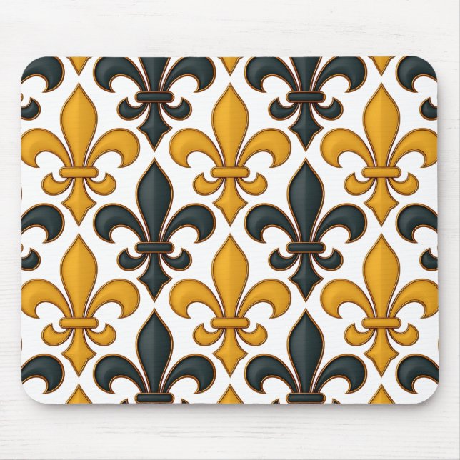 Yellow Black Baroque Fleur-de-lis Pattern Design  Mouse Pad (Front)