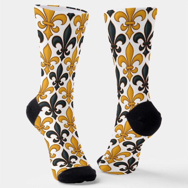 Yellow Black Baroque Fleur-de-lis Pattern Design  Socks (Creator Uploaded)