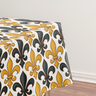 Yellow Black Baroque Fleur-de-lis Pattern Design Tablecloth