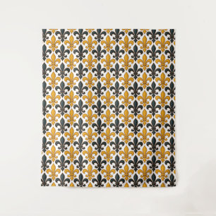 Yellow Black Baroque Fleur-de-lis Pattern Design Tapestry
