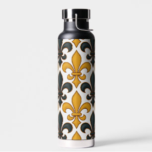 Yellow Black Baroque Fleur-de-lis Pattern Design Water Bottle