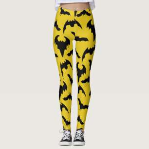 Yellow & Black Bats Halloween Leggings