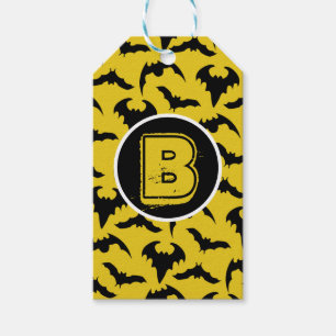 Yellow & Black Bats Halloween Party Gift Tags