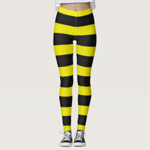 Yellow, Black Bee-Like Stripes Pattern Leggings