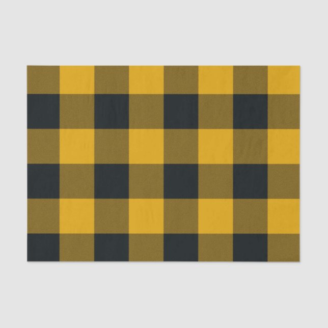 Yellow & Black Buffalo Chequered Plaid Rustic Tissue Paper (Front)