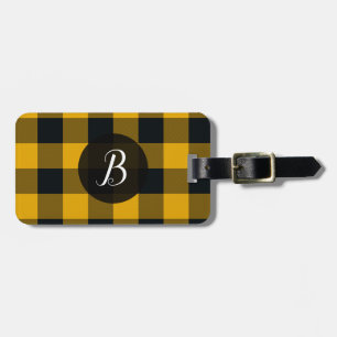 Yellow & Black Buffalo Plaid Chequered Squares Luggage Tag