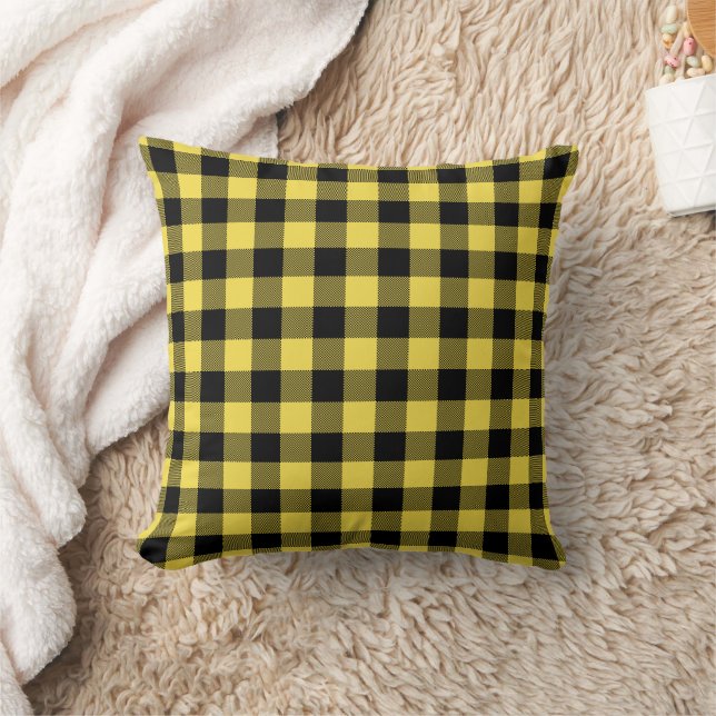 Yellow Black Buffalo Plaid | Lumberjack Pattern Cushion (Blanket)