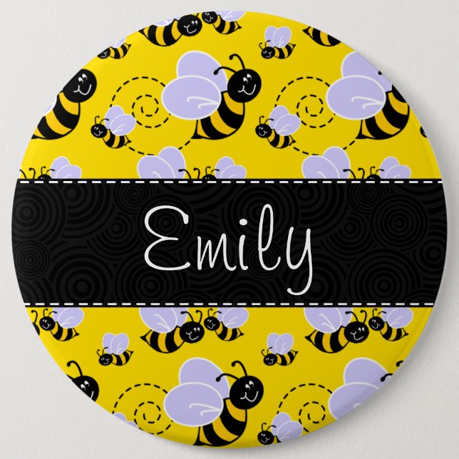 Yellow & Black Bumble Bee 6 Cm Round Badge (Front)