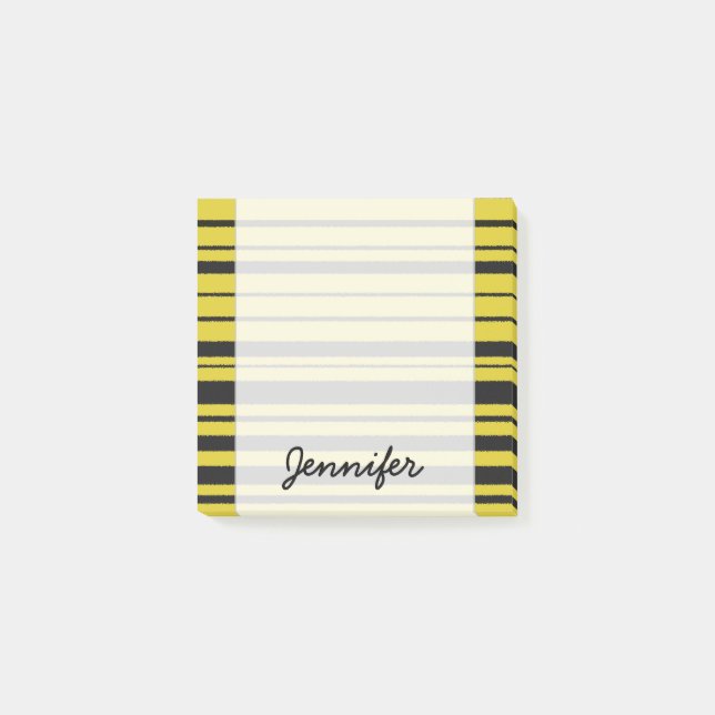 Yellow, Black Bumble Bee Colour Stripes + Name Post-it Notes (Front)