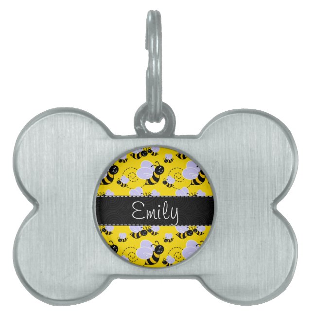 Yellow & Black Bumble Bee Pet Name Tag (Front)